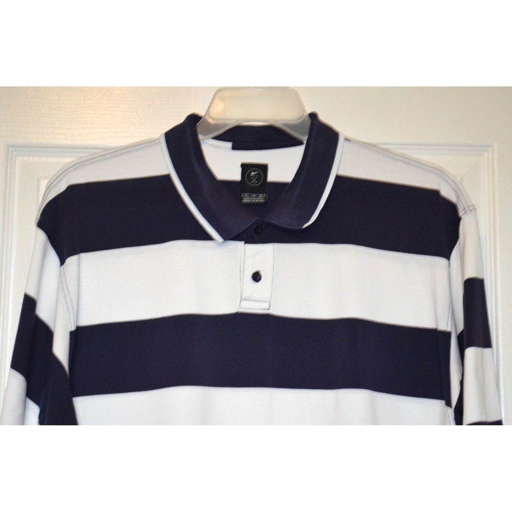 Nike Rugby Style Polo‎ Shirt Mens XL Colorblock Striped Navy Blue & White - Picture 2 of 16